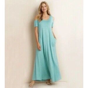 Soft Surroundings Maxi Dress Womens Medium Cold Shoulder Pockets Travel Casual